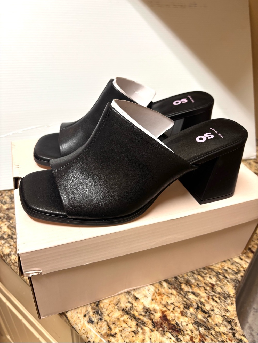New Black Block Heel Mules sandals